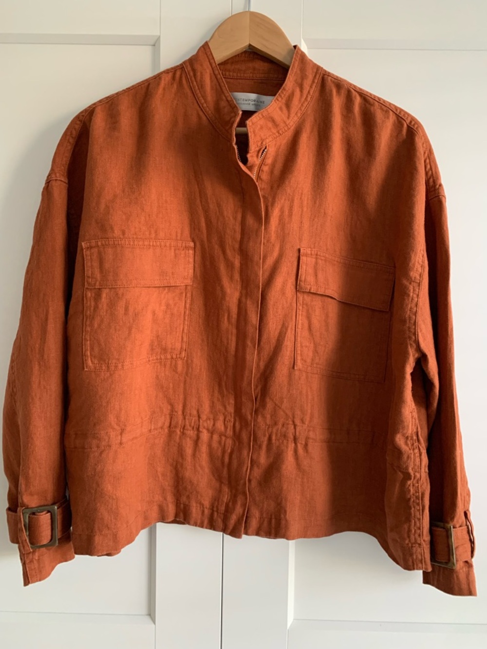 100% linen Women’s Rust Orange lightweight Jacket size L by Contemporaine Simon